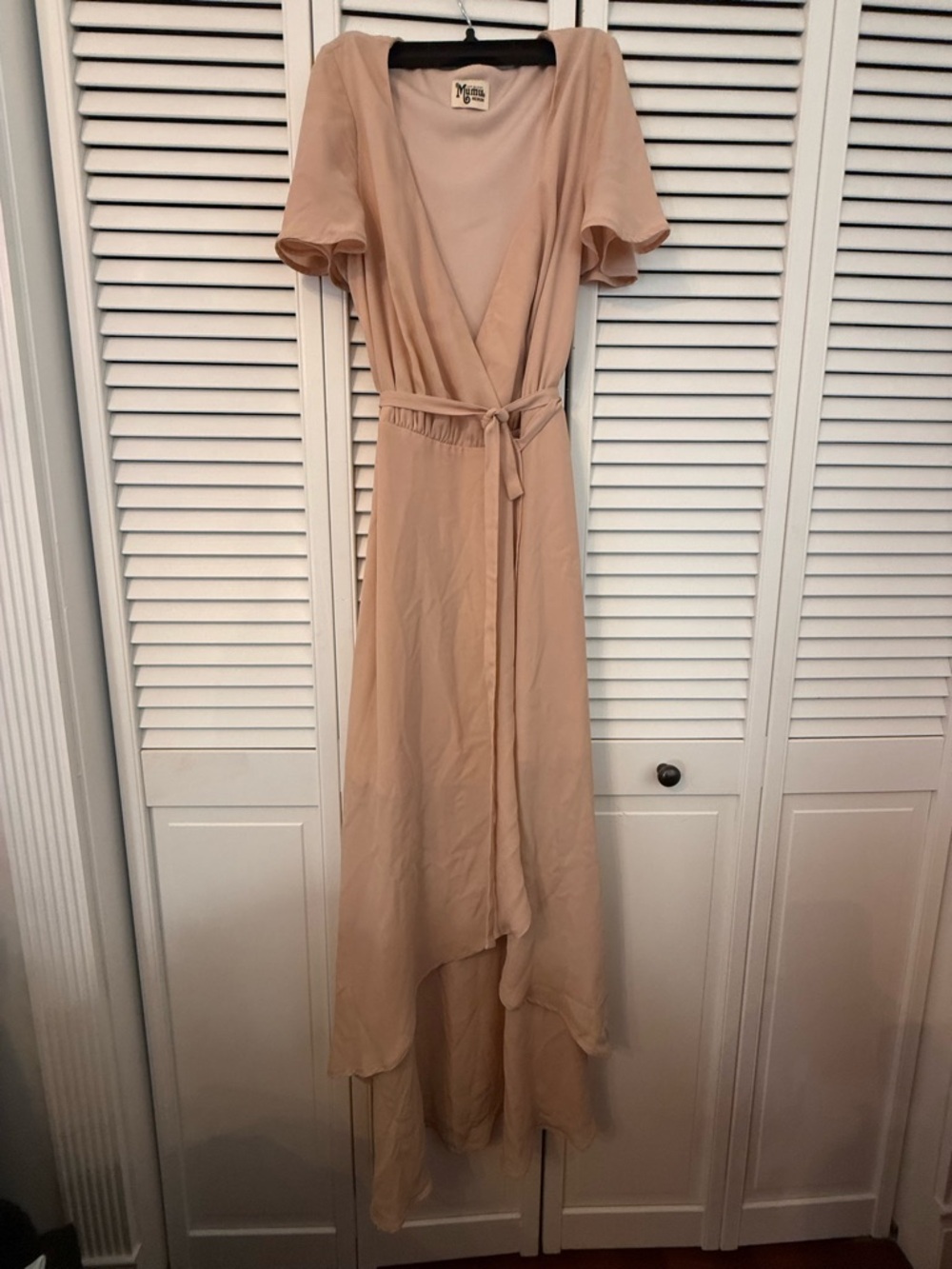 Show Me Your Mumu Dress Medium Sophia Wrap V-neck Flutter Sleeves Maxi In Blush